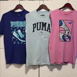 Puma Trio T-Shirt Collection in Blue, Light Blue, and Pink